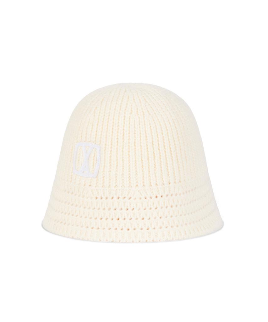 Bajal Va Square Applique Knit Bucket Hat Ivory
