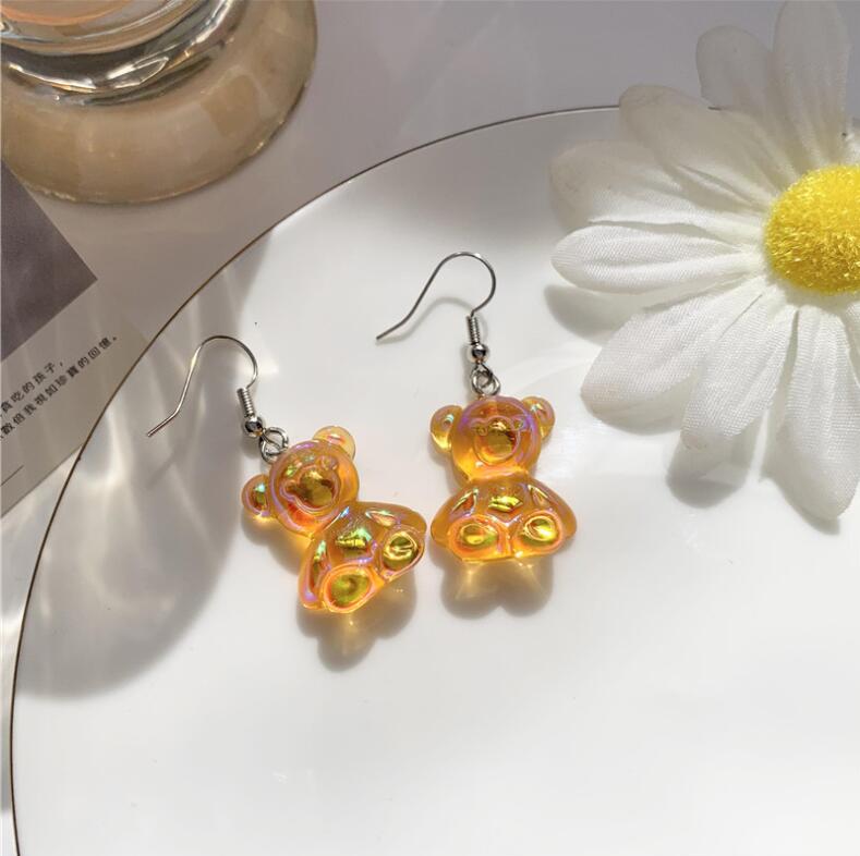 Women Transparent Bear Animal Stud Earrings Three-dimensional Jewelry Fashion Ear Accessory