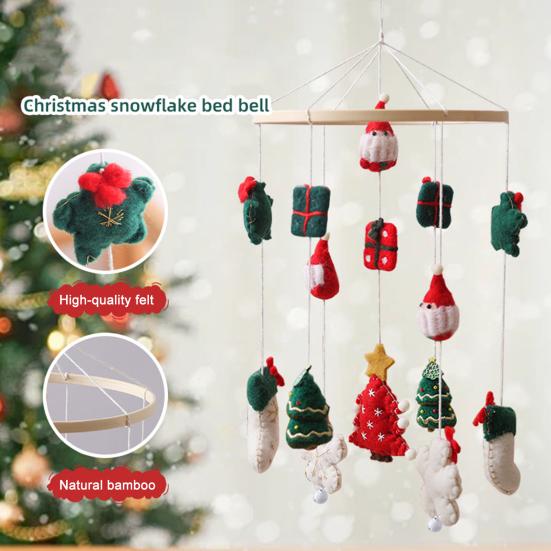 Christmas Crib Mobile Handmade Felt Baby Bed Bell with Reindeer Tree Stars Nursery Decor for Infants Safe Festive Holiday Gifts