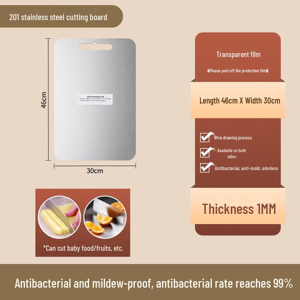 Stainless Steel Double-Sided Antibacterial Cutting Board with Rolling Pin Function - Mold-Proof, Food-Grade Chopping Block for Vegetables.
