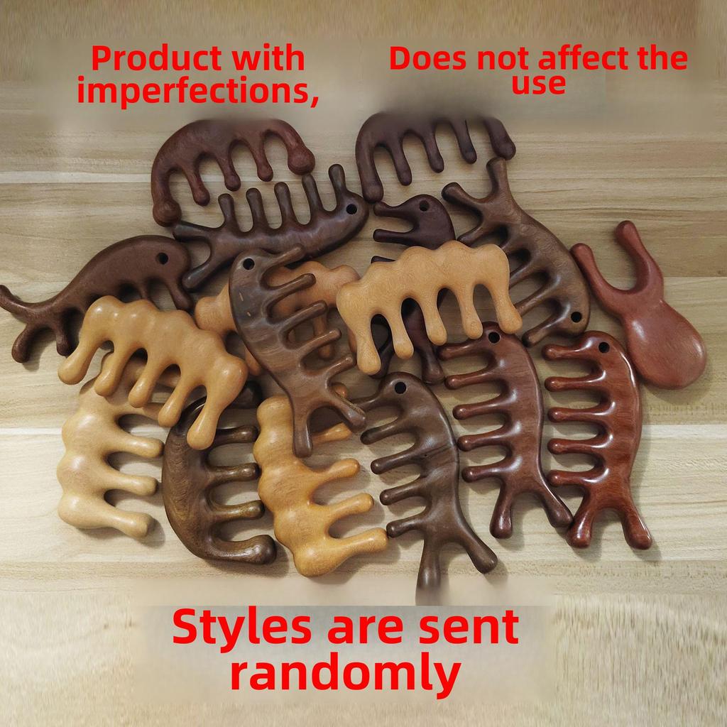 One Piece Gold Sandalwood Five-Tooth Massage Comb for Head and Meridian Stimulation.