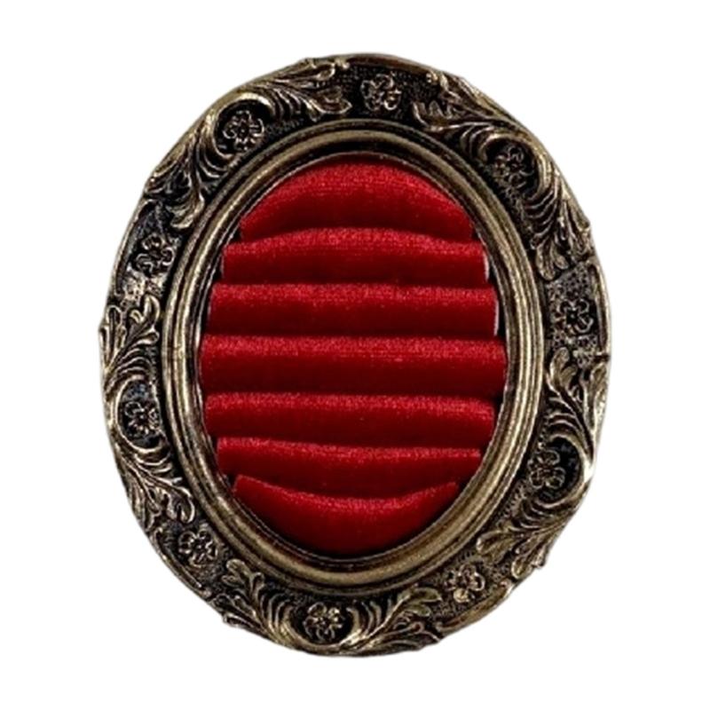 Ring Display Tray with Multiple Horizontal Slots, Ornate Oval Scrollwork Frame and Flat Base for Tabletop Presentation