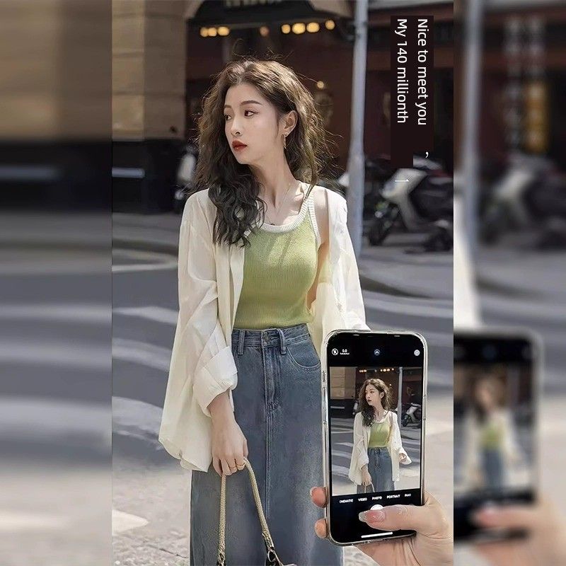 

Plus Size Super Beautiful Summer OOTD Wear a Whole Suit Women s Plus Size Ladies Fancy Denim Skirt Two-piece Set Shirt [High Quality Version] L
