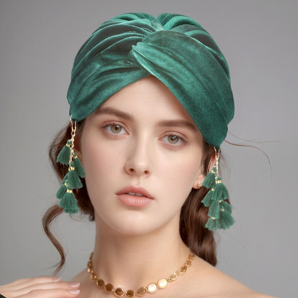 Turban Cap Crossed Pullover Hat Solid Color Beanie Hat Fashionable Fringe Hat  Spring