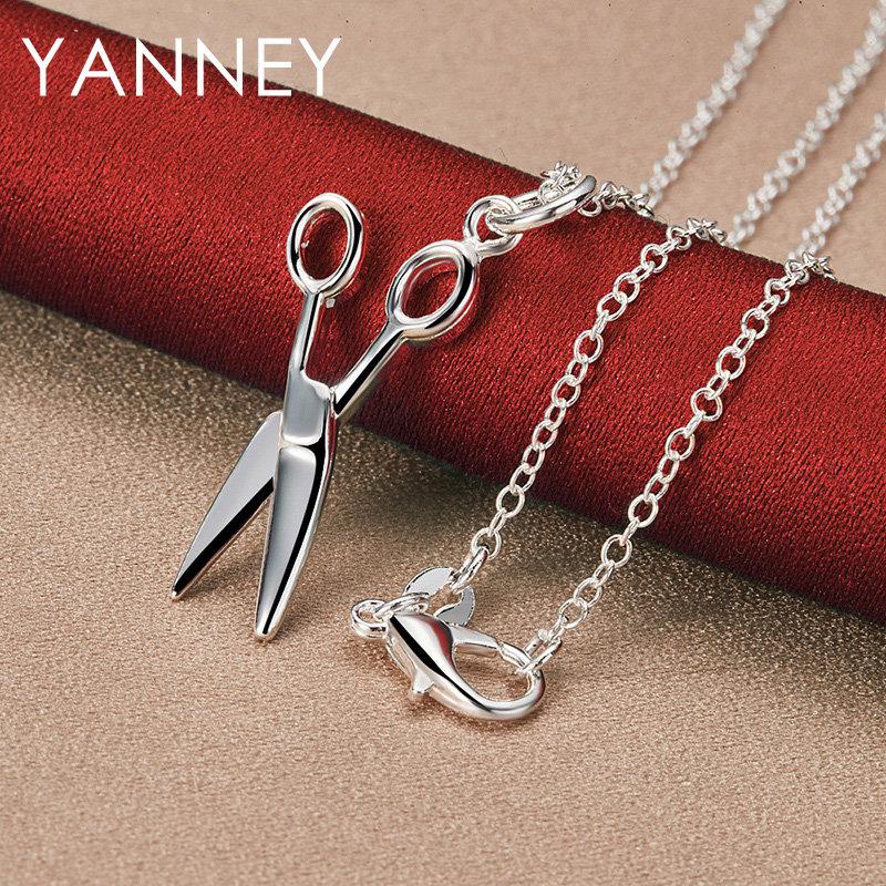Fine 925 Sterling Silver 16-30 Inches Simple Scissors Necklace For Women Men Fashion Wedding Jewelry Gift Party Christmas