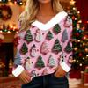 Women's T Shirt Tee Christmas Shirt Long Sleeve Party Christmas Print Fleece Collar V Neck Top