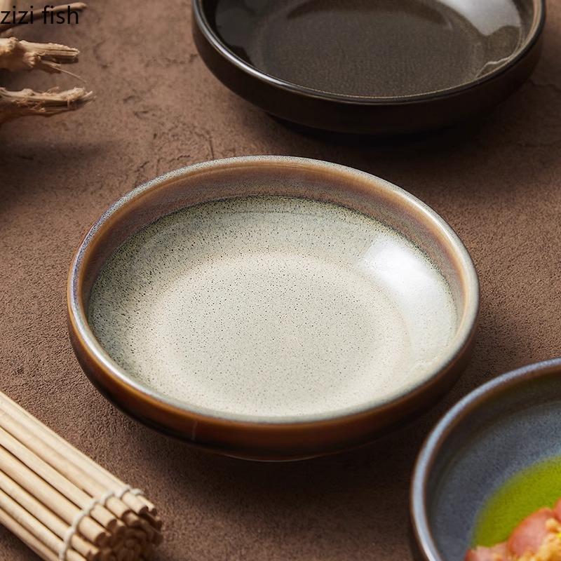 Kiln Changes High Footed Snack Plate Ceramic Dessert Plate Appetizer Plate Seasoning Dish Hotel Molecular Cuisine Tableware