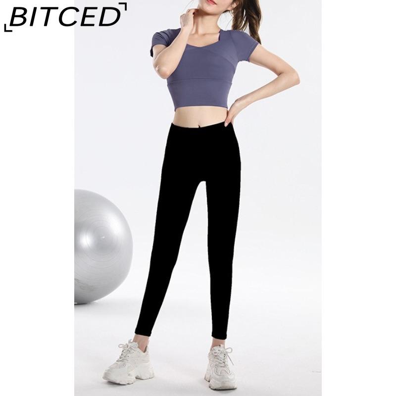BITCED Women's Quick-Dry Short-Sleeve Sports Top with Built-in Bra, Plus Size Yoga Wear, Morning Run Fitness Set for Summer and Fall