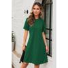 Spring and Summer Solid-color Hollow Lace Short-sleeved Round-neck Pleated Dress