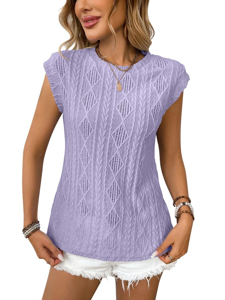 Summer Round Neck Jacquard Short Sleeved Loose T-shirt