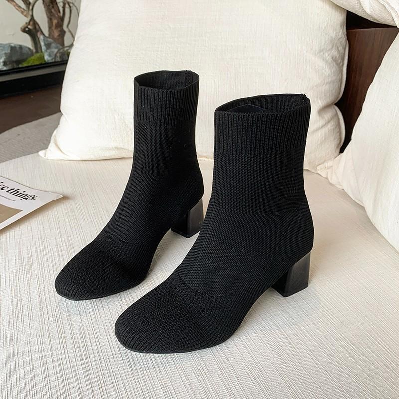 

Вязаные Эластичные Носки Ботинки Женские Короткие Ботинки Короткие Ботинки Острый Носок Высокий Каблук Модные Ботинки Ботинки Мартин 42 чёрный