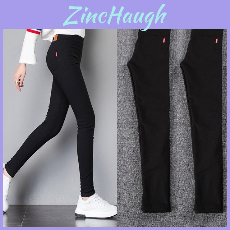 Black Skinny Pants For Women With Polyester Fabric Slim Fit High Waist Casual Trousers