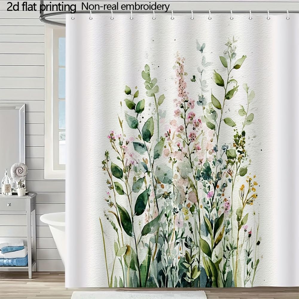 

Watercolor Floral Shower Curtain – White Blossoms, Gray Leaves & Gold Centers, 2D Flat Print, Polyester, 70.8 X70.8 Inches W60H190(CM)-1 Pcs