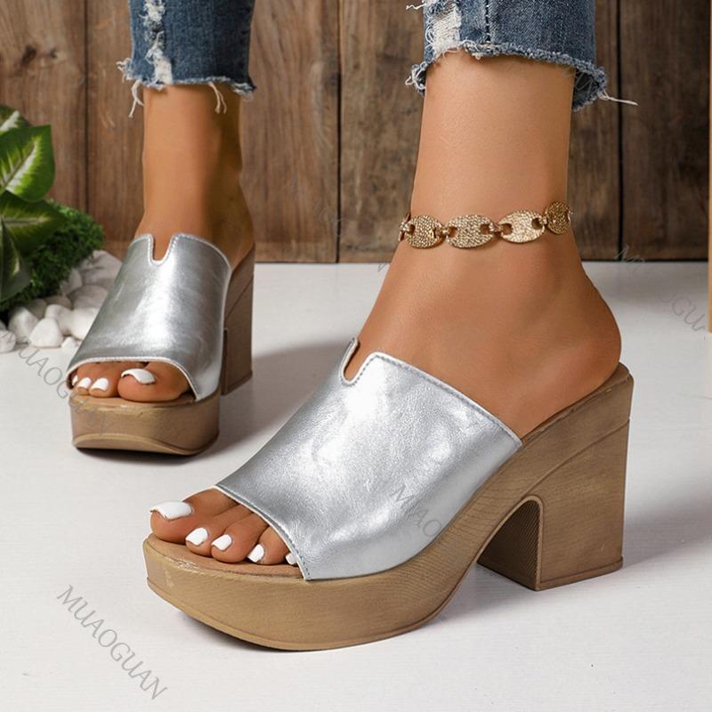 Fashion Black Chunky Platform Sandals Women 2025 Summer Peep Toe High Heels Sandals Woman Plus Size 42 Outdoor Thick Heeled Slippers