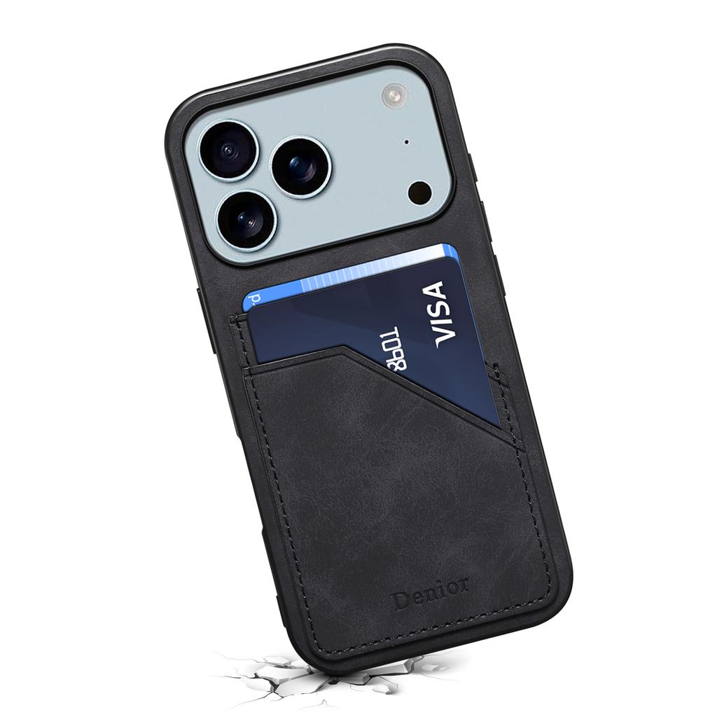DENIOR Deksel til iPhone 17 Pro Max Doble kortspor PU-lær+TPU+PC Telefondeksel