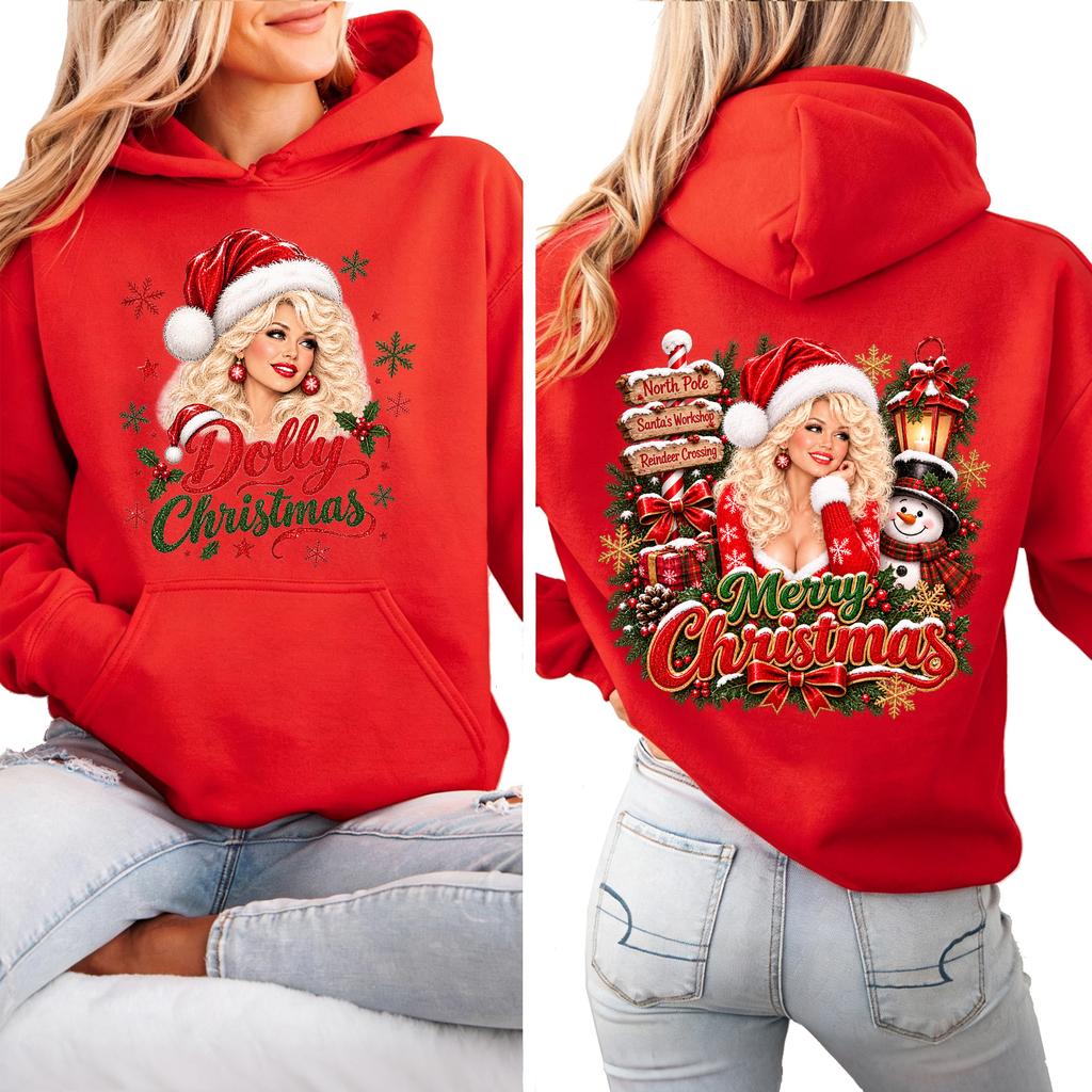 Women's Christmas Lightweight Long Sleeve Printed Hooded Pullover Sweatshirt