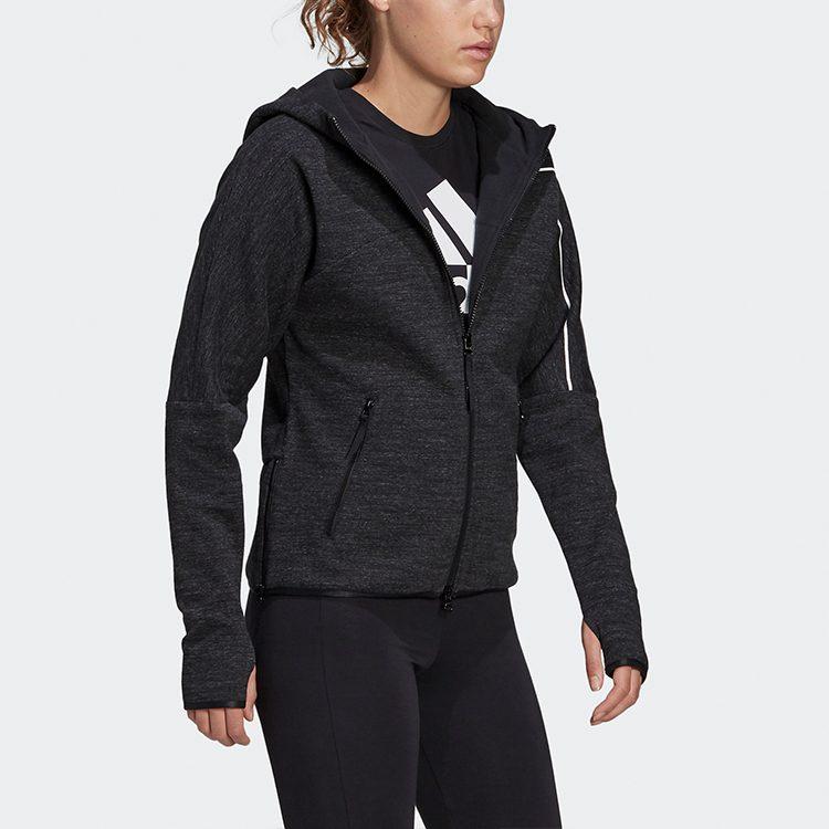 Adidas Z.N.E Fz W Winter Solid Color Fleece Lined Running Thermal Hooded Jacket Women's Black GU2080