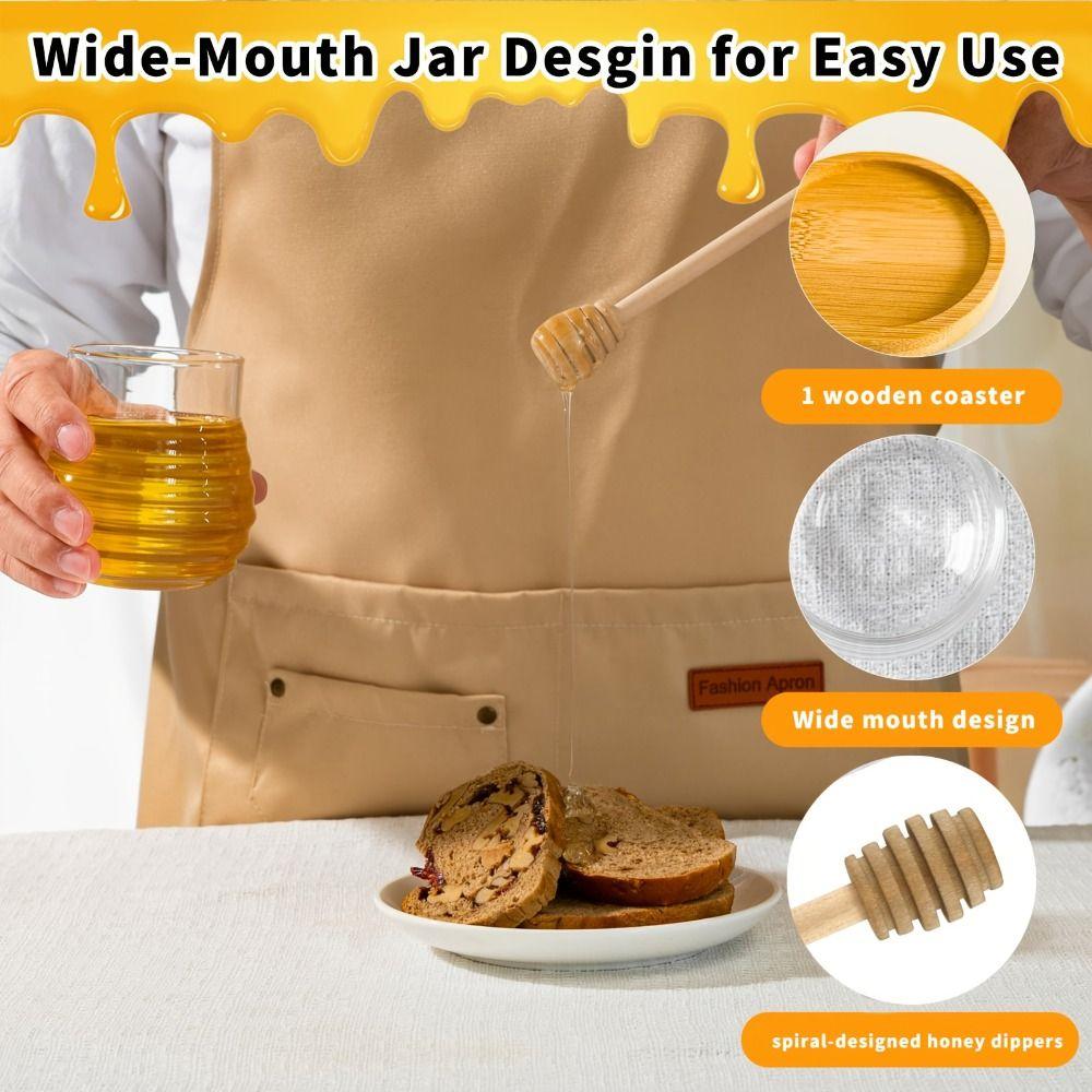 With Dipper and Lid Glass Honeycomb Tank Transparent Honey Bottle Honey Pot Wedding Party