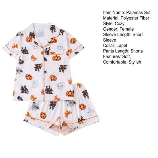 Women's Short Sleeve Pajama Set Two Piece Button Down Top And Shorts Pjs Lounge Set Halloween Sleepwear Outfits