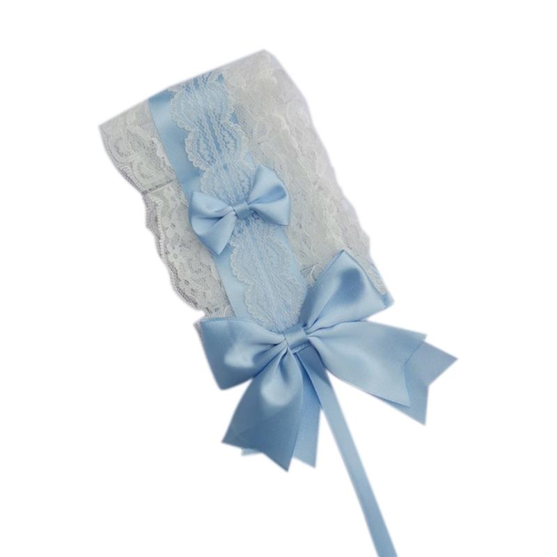 NEW Lolita Ruffled Headband Sweet Star Embroidery Lace Ribbon Bow Hairband with Hairpins Anime Maid Cosplay Headdress