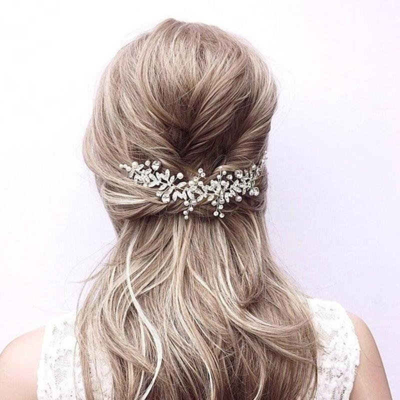 Pearls Rhinestones Hair Comb Bridal Hair Accessories Tiaras Leaf Hairpin For Bride Wedding Party Prom Event Hair Jewelry