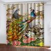 Green Peacock Feather Blackout Curtains Beautiful Watercolor Bird Flower Peony Pattern Livingroom Decor Shading Cloth Drape 2Pcs