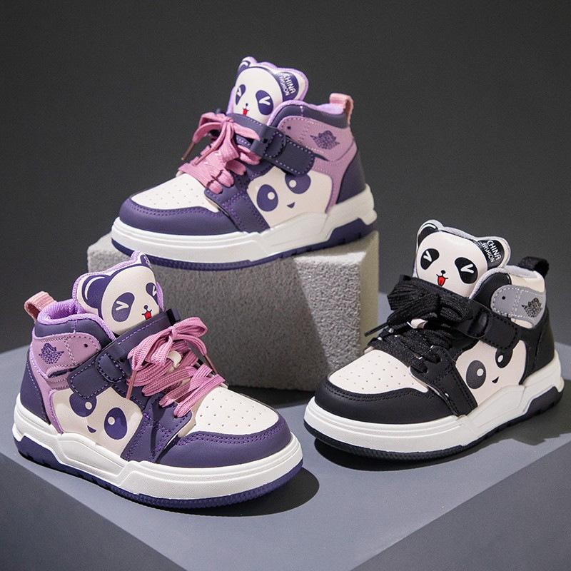 Girls' sports shoes 2025 autumn and winter new cartoon children's high-top board shoes middle-aged and older children's students fleece casual shoes