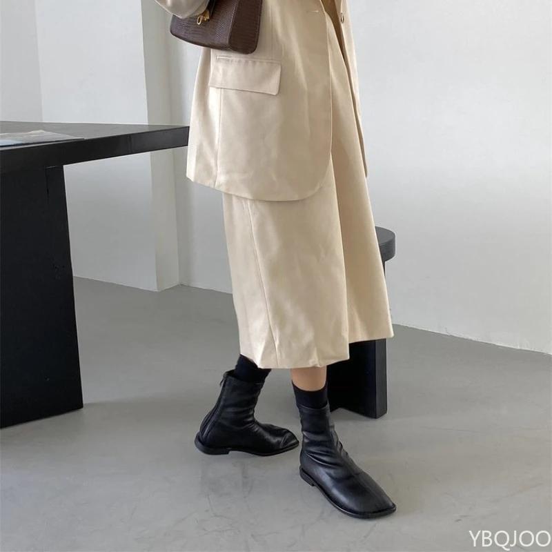 Small Size Autumn and Winter Fashion New Low Heel Square Toe Women's Short Boots with Simple Zipper Niche Women's Single Boots