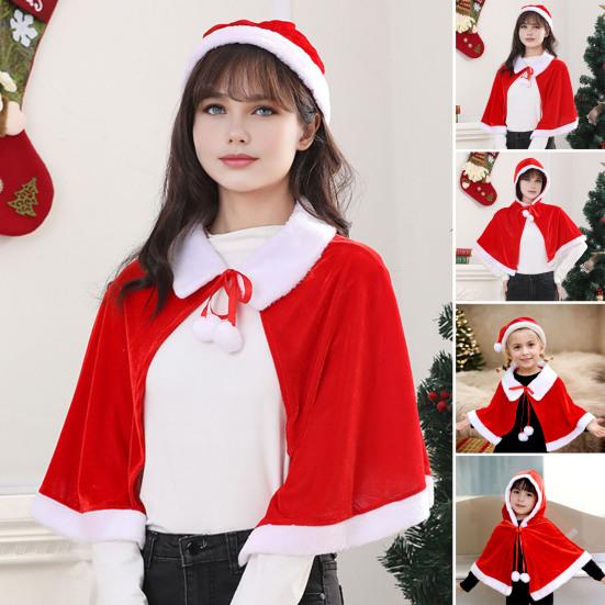 Vánoční plášť a klobouk set Slavnostní červená bílá Vánoční outfit Měkký sametový kostým Santa Clause Univerzální velikost Make-up Oblečení Rekvizity