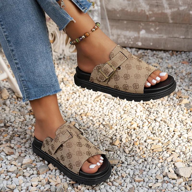 Lucyever Fashion Printed Thick Bottom Slippers Women Summer Peep Toe Paltform Sandals Woman Plus Size Non Slip Flip Fliops 43