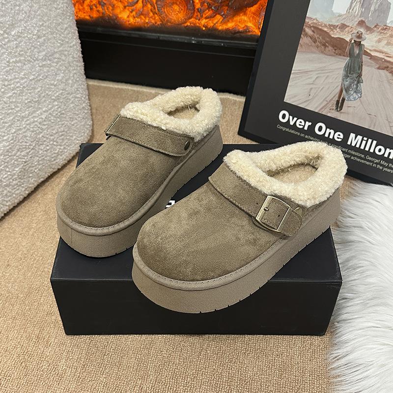 Thick-bottomed Outer Wear Bag Head Boken Wool Slippers Women's 2025 Autumn and Winter New Light Matte Leather Lamb Wool One-word Drag