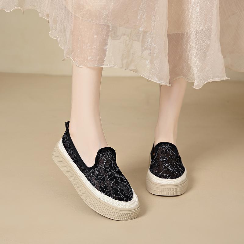 CRLAYDK Summer Women's Lace Flat Loafers Comfort Slip On Work Casual Walking Moccasins Lady Work Dressy Driving Boat Shoes