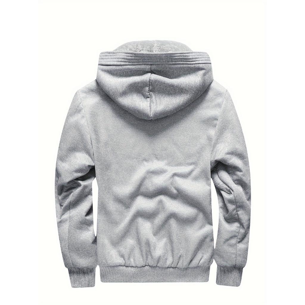 Men's Casual Warm Fleece Hooded Coat, Warm Thick Zip Up Hoodie for Fall Winter