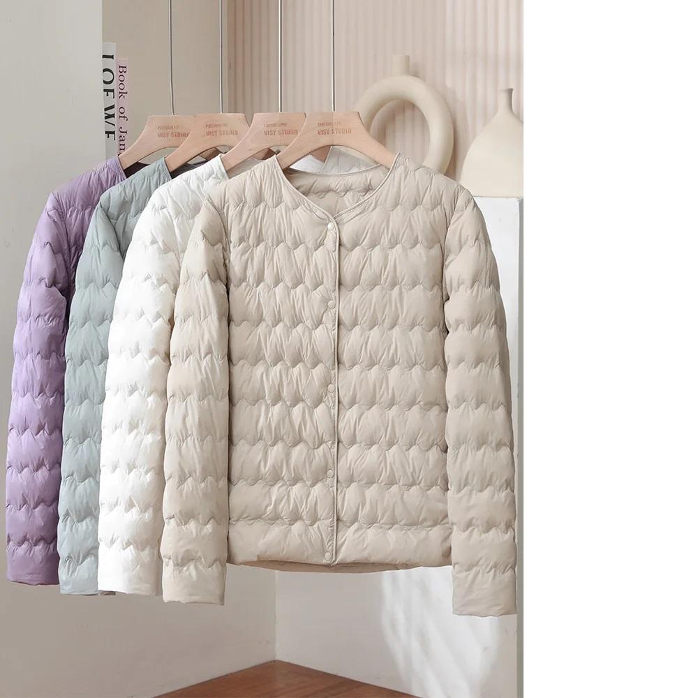 Lightweight Short Women's down Jacket 2026 Autumn Winter round Neck Adjustable V-Neck Warm Inner Wear Outerwear Korean Style ...