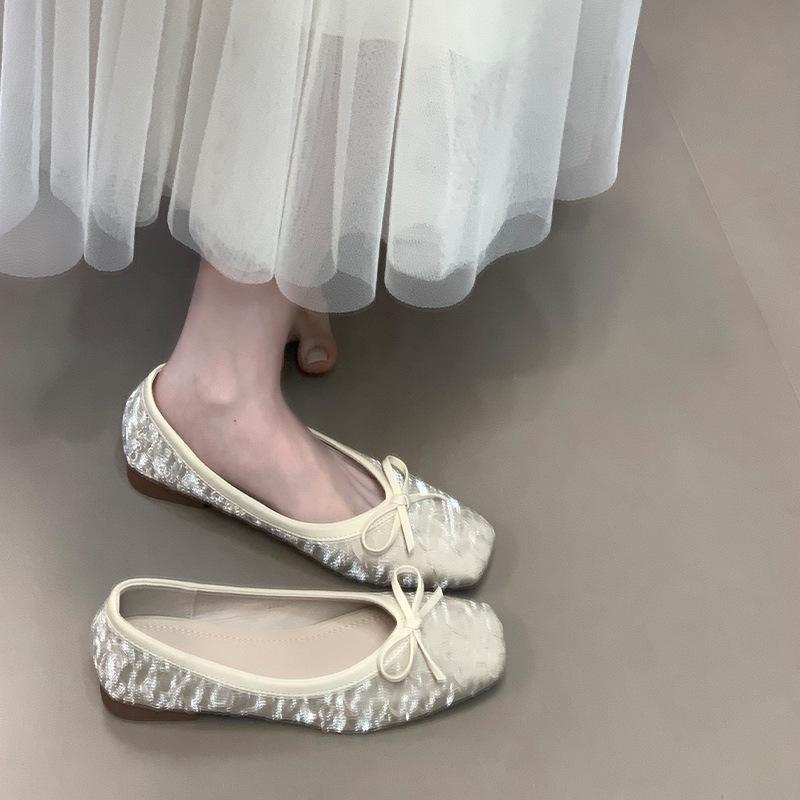 Not tired feet single shoes women's one pedal with skirt bow low heels