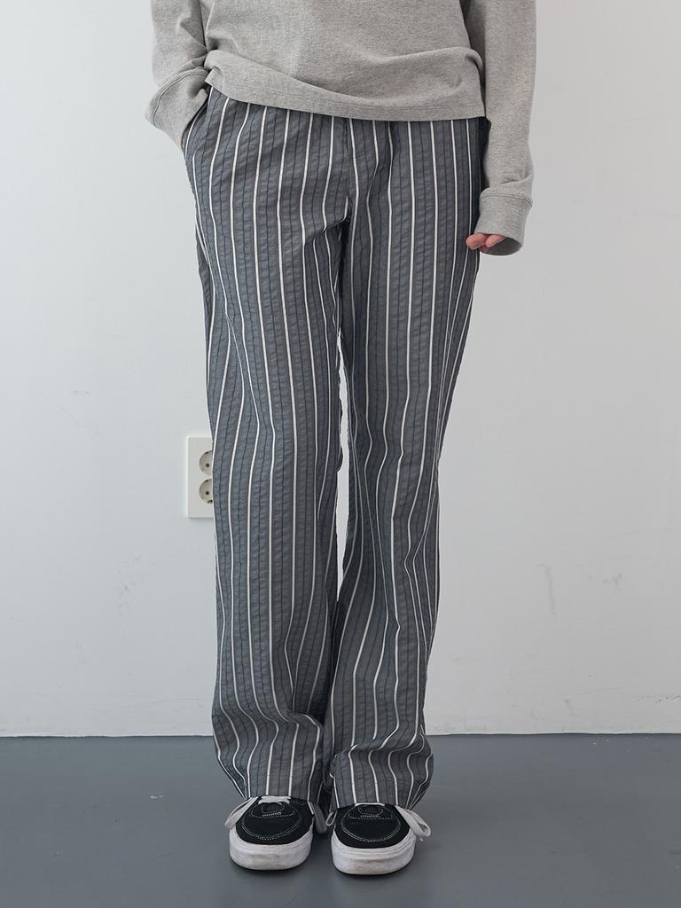 ENZO BLUES Seersucker Stripe Elastic Bootcut Pants (Grey)