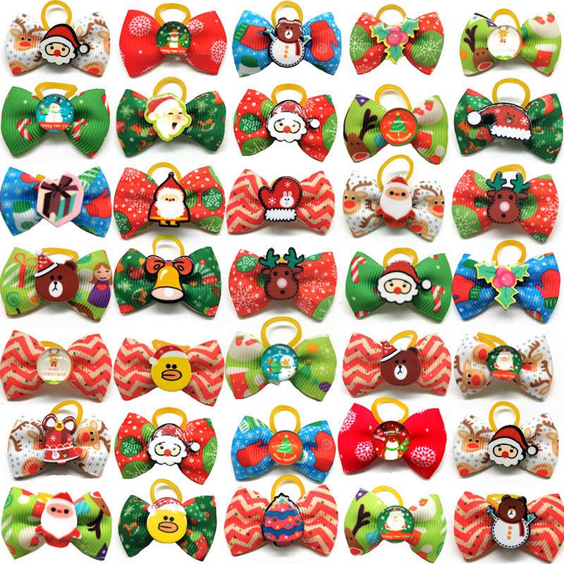 50/100pcs Cute Christmas Pet Dog Hair Bows Rubber Bands Christmas Party Puppy Dog Hair Bows Dogs Accessories for Small Dog