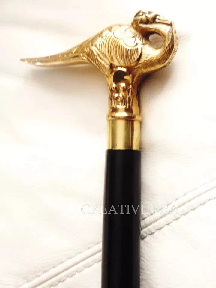 

Antique Victorian Style Black Wood Walking Stick Cane Brass Handle vintage Style