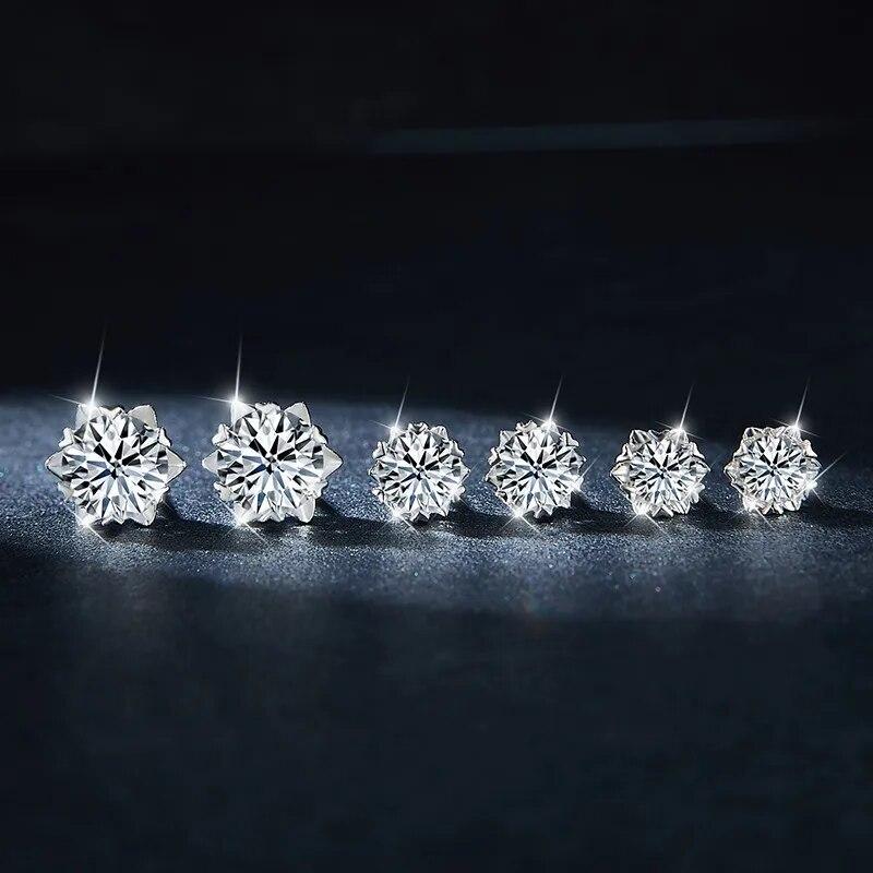 D Color 0.3-1.0 Carat 6.5mm Snowflake Cut  Moissanite Stud Earrings for Women 925 Sterling Silver Wedding Jewelry
