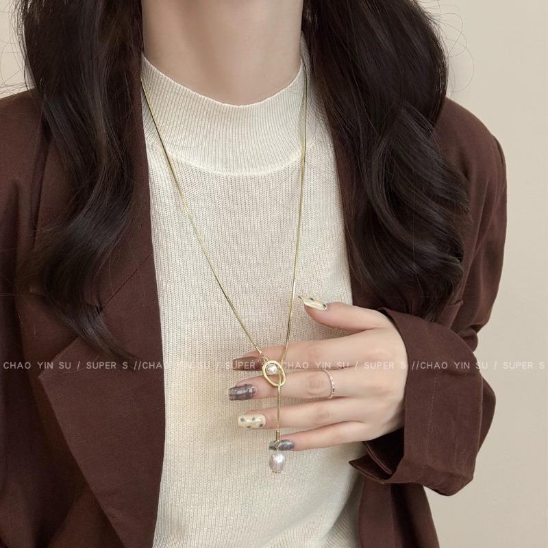 Dangling Beaded Sweater Chain Long Luxurious High-end Style Autumn-winter Versatile Necklace