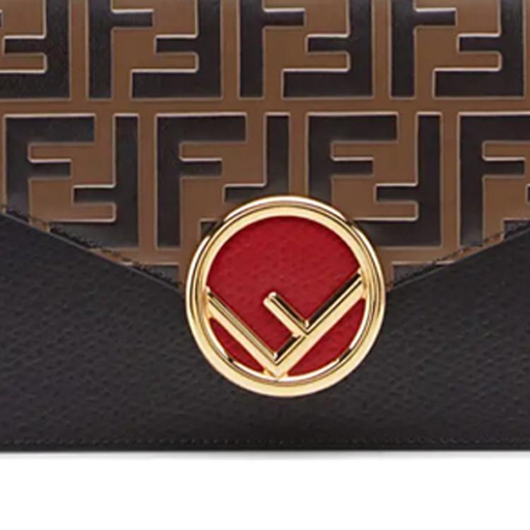 Fendi Gold Logo Monogram FF Embossed Color Block Chain Mini Shoulder Crossbody Bag Wallet Women bags Brown Black Red 8BS006AAIIF13VK