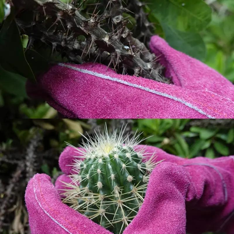 1 Pair Long Leather-Like Gardening Gloves with Extended Cowhide Sleeves Heavy-Duty Thorn-Resistant Rose Pruning Gloves Outdoor