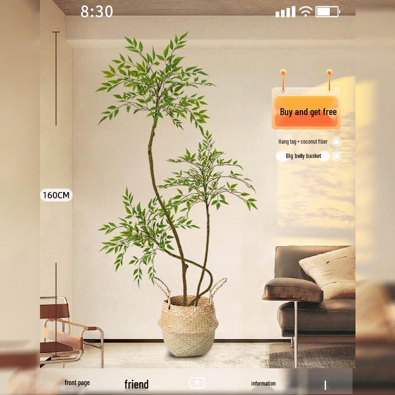 Large Indoor Potted Nandina Domestica Faux Plant - Luxury Green Décor for Living Room