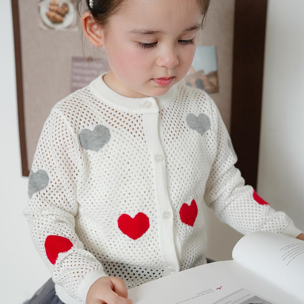 Children's Spring and Autumn Baby Cardigan Knitted Sweater Hollow Top Outerwear Girls Love Thin Jacket