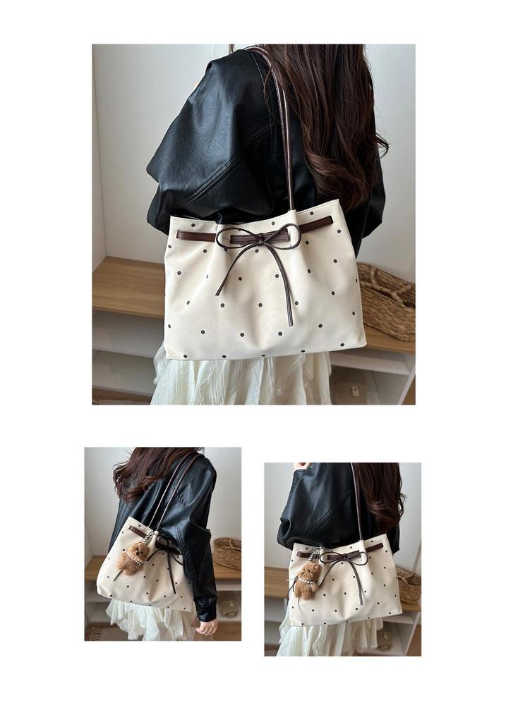 Polka Dot Retro Underarm Tote Bag with Bow - Summer 2026 Trend, Women's Large Capacity