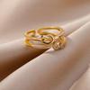 Minimalist Zircon Knot Open Rings For Women Gold Color Stainless Steel Adjustable Finger Rings Retro Jewelry Accessories