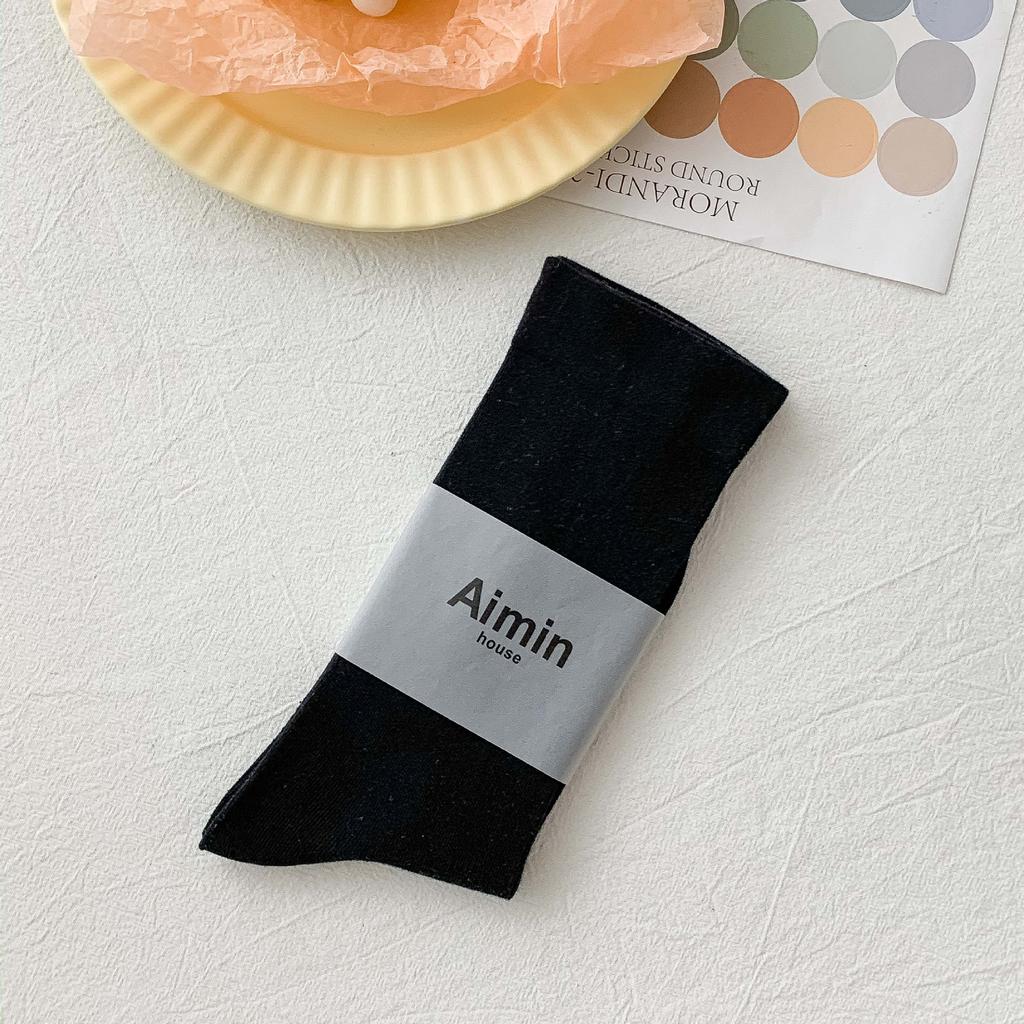 Pre-Autumn Basic Solid Color Mid-Leg Socks Sweet Morandi Color Simple Thin Cotton Socks