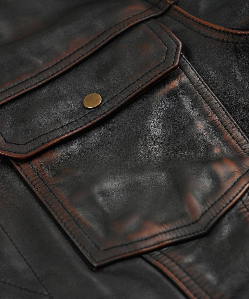 FRIZMWORKS Cowhide Storm Trucker Jacket _ Washed Brown