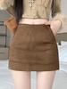 High Waist Retro Suede A-line Mini Skirt for Women