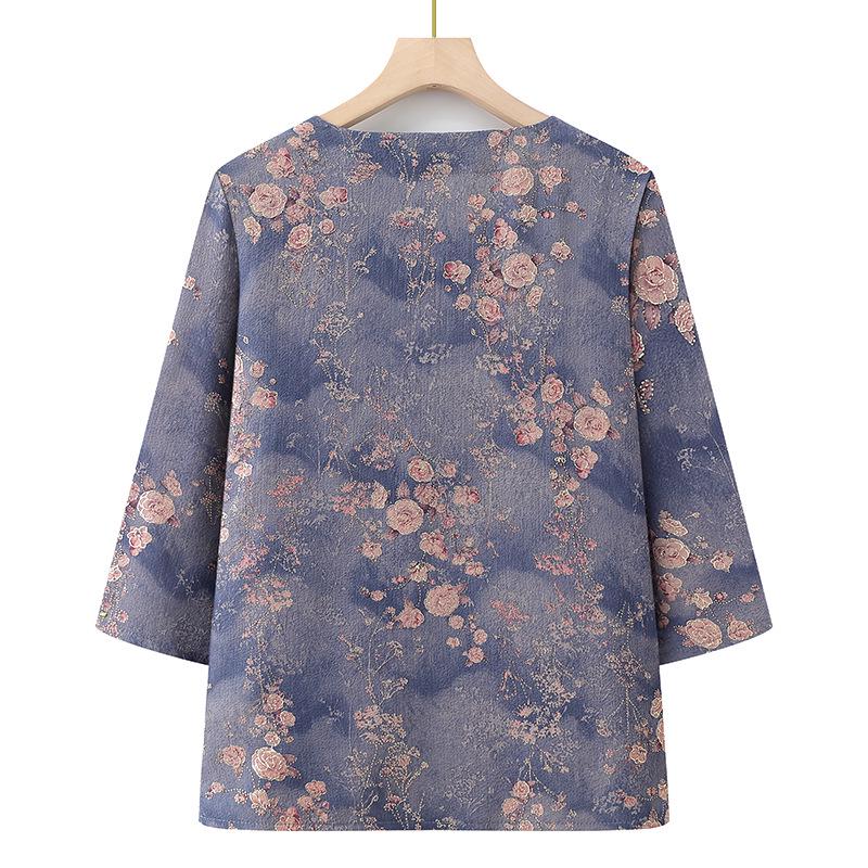 Chinese Style Plus Size Summer Blouse for Middle-Aged & Elderly Women: Mid-Sleeve & Two-Piece Look